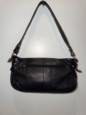 Maple Leaf Accessories Black Pebble Leather Shoulder Bag